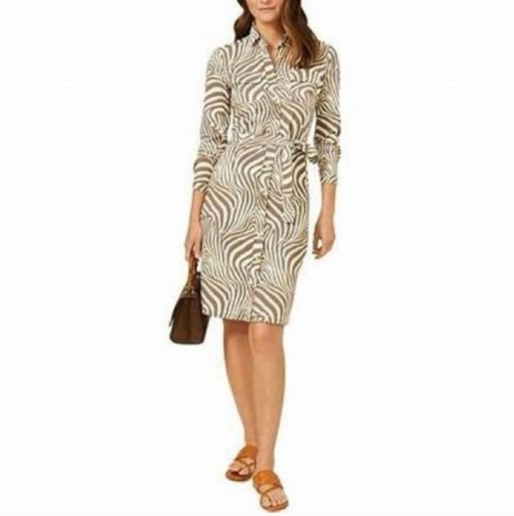 J McLaughlin Haarlem Zebra Seaspray Long Sleeve Dress